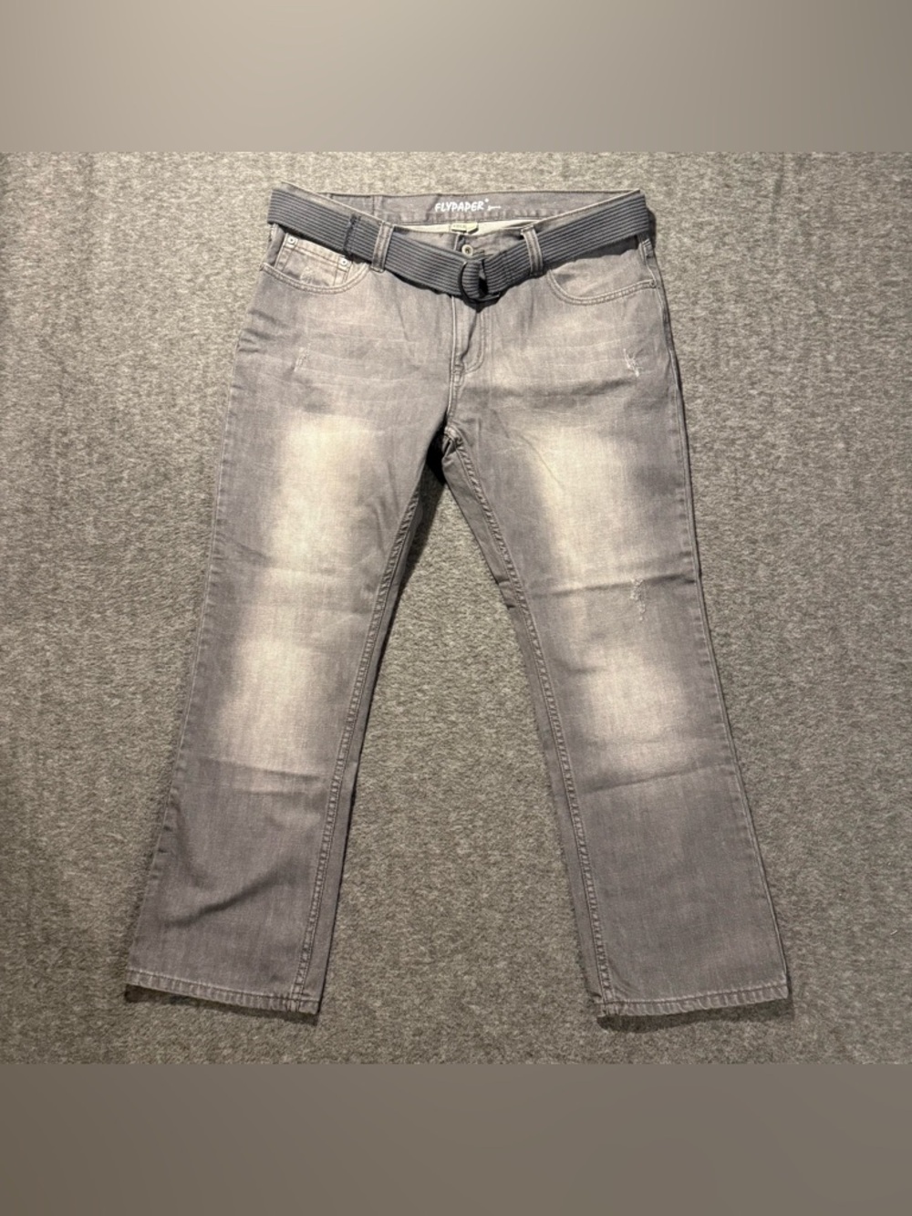 Flypaper Belted Jeans Pants Mens 38x30 Gray Cotton Faded Wash Y2K NWT